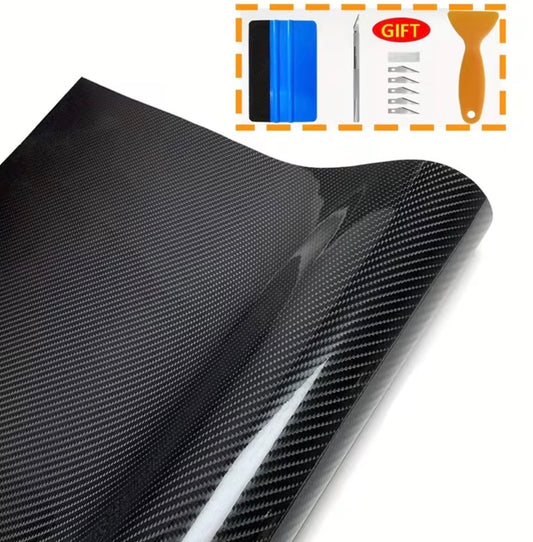 6D Carbon Fiber ( not real carbon fiber ) Film 7.87*59.06inch + Small Yellow Scraper+blue Scraping Blade+carving Knife (with Five Blades)
